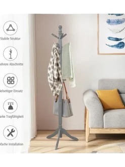 COSTWAY Wäschekörbe & -Ständer<175 cm Garderobenständer in Grau