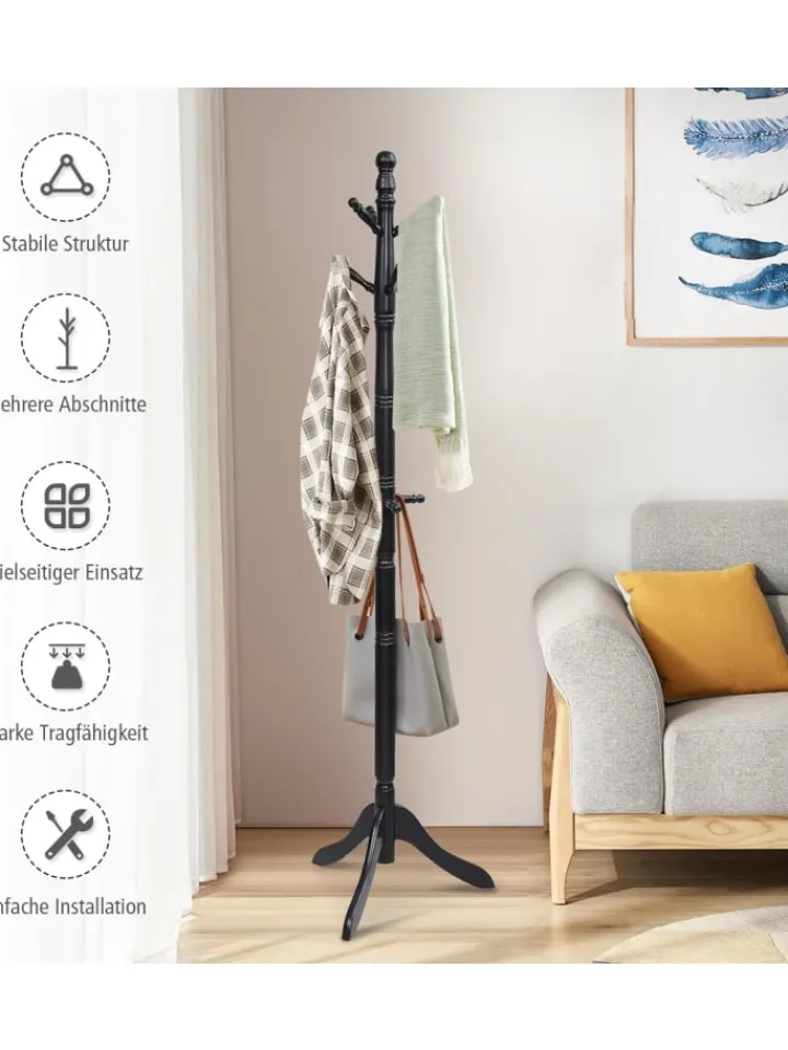 COSTWAY Wäschekörbe & -Ständer<175 cm Garderobenständer in Schwarz