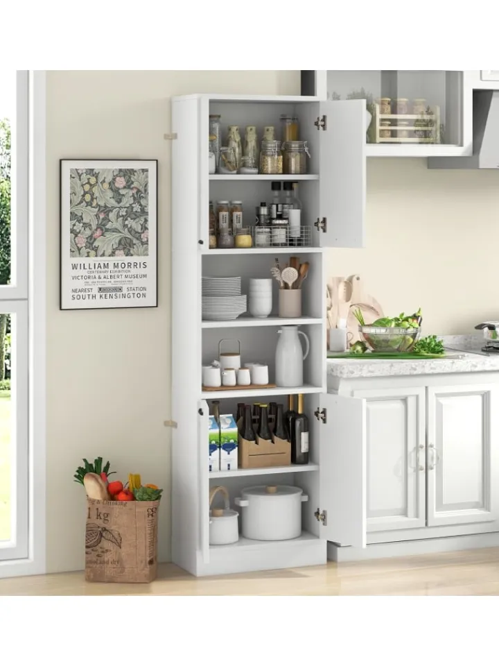 COSTWAY Regale & Schränke<190 cm hoher Küchenschrank Vorratsschrank in Weiß