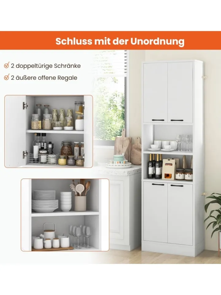 COSTWAY Regale & Schränke<190 cm hoher Küchenschrank Vorratsschrank in Weiß