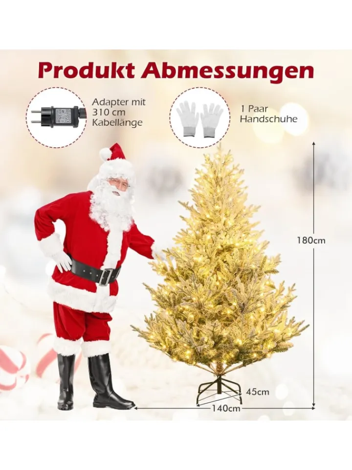 COSTWAY Künstliche Weihnachtsbäume<180 cm Künstlich Weihnachtsbaum mit LED Beleuchtung in Grün