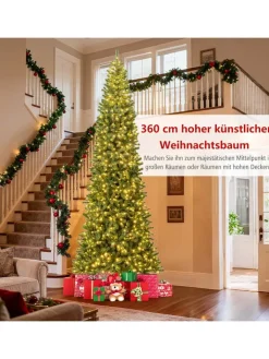 COSTWAY Künstliche Weihnachtsbäume<360 cm Künstlicher Weihnachtsbaum mit Beleuchtung in Grün