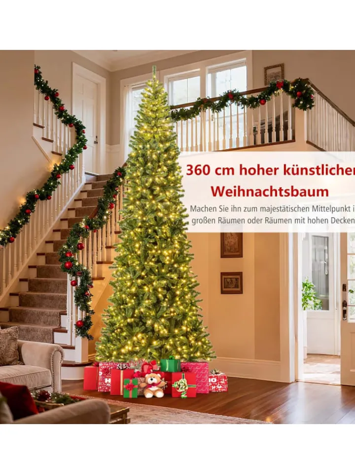 COSTWAY Künstliche Weihnachtsbäume<360 cm Künstlicher Weihnachtsbaum mit Beleuchtung in Grün