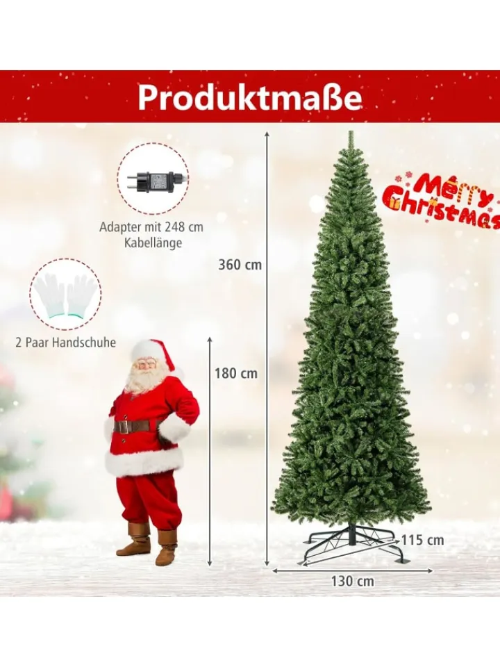 COSTWAY Künstliche Weihnachtsbäume<360 cm Künstlicher Weihnachtsbaum mit Beleuchtung in Grün