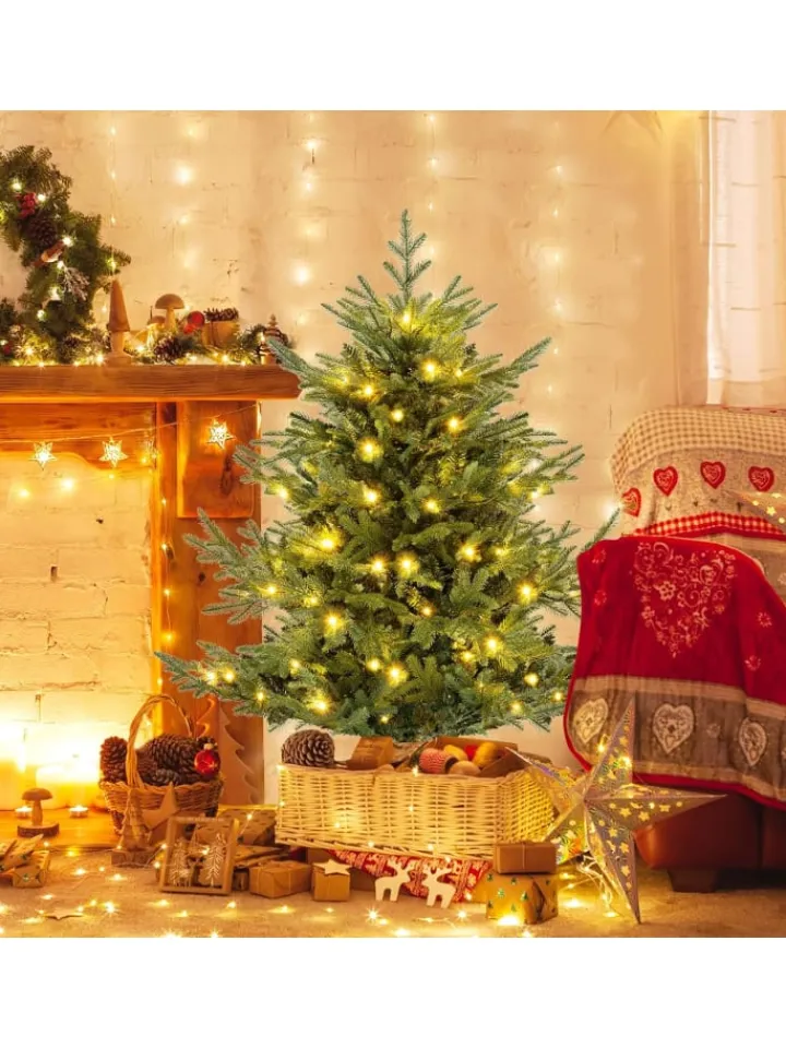 COSTWAY Künstliche Weihnachtsbäume<135 cm Künstlicher Weihnachtsbaum mit Beleuchtung in Grün
