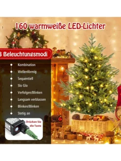 COSTWAY Künstliche Weihnachtsbäume<135 cm Künstlicher Weihnachtsbaum mit Beleuchtung in Grün