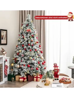 COSTWAY Künstliche Weihnachtsbäume<210 cm Künstlicher Weihnachtsbaum mit Schnee und Beleuchtung in Grün
