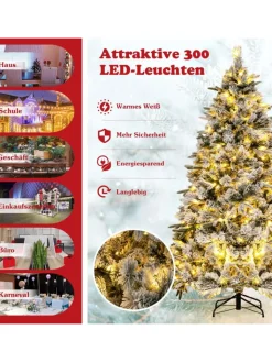 COSTWAY Künstliche Weihnachtsbäume<210 cm Künstlicher Weihnachtsbaum mit Schnee und Beleuchtung in Grün