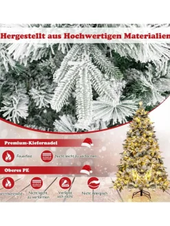 COSTWAY Künstliche Weihnachtsbäume<210 cm Künstlicher Weihnachtsbaum mit Schnee und Beleuchtung in Grün
