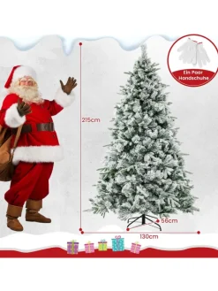 COSTWAY Künstliche Weihnachtsbäume<210 cm Künstlicher Weihnachtsbaum mit Schnee und Beleuchtung in Grün