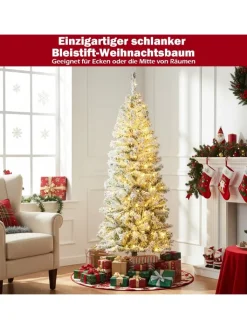 COSTWAY Künstliche Weihnachtsbäume<150 cm Künstlicher Weihnachtsbaum mit Beleuchtung und Schnee in Weiß