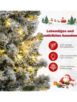 COSTWAY Künstliche Weihnachtsbäume<150 cm Künstlicher Weihnachtsbaum mit Beleuchtung und Schnee in Weiß