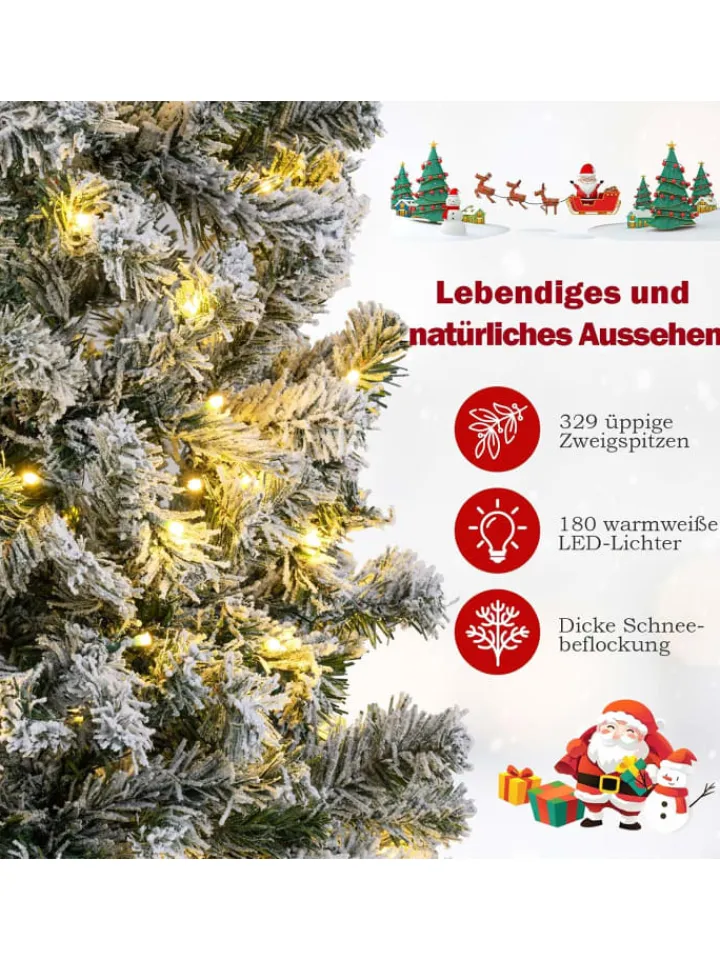 COSTWAY Künstliche Weihnachtsbäume<150 cm Künstlicher Weihnachtsbaum mit Beleuchtung und Schnee in Weiß