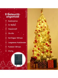 COSTWAY Künstliche Weihnachtsbäume<150 cm Künstlicher Weihnachtsbaum mit Beleuchtung und Schnee in Weiß
