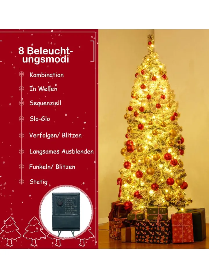COSTWAY Künstliche Weihnachtsbäume<150 cm Künstlicher Weihnachtsbaum mit Beleuchtung und Schnee in Weiß