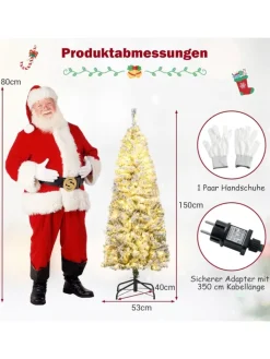 COSTWAY Künstliche Weihnachtsbäume<150 cm Künstlicher Weihnachtsbaum mit Beleuchtung und Schnee in Weiß
