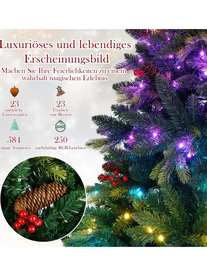 COSTWAY Künstliche Weihnachtsbäume<150 cm Künstlicher Weihnachtsbaum mit Beleuchtung in Grün