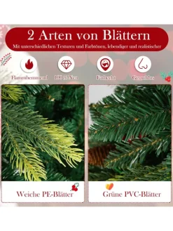 COSTWAY Künstliche Weihnachtsbäume<150 cm Künstlicher Weihnachtsbaum mit Beleuchtung in Grün