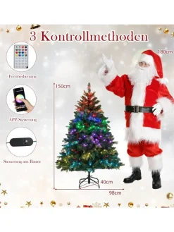 COSTWAY Künstliche Weihnachtsbäume<150 cm Künstlicher Weihnachtsbaum mit Beleuchtung in Grün