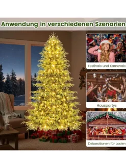 COSTWAY Künstliche Weihnachtsbäume<210 cm Künstlicher Weihnachtsbaum mit Beleuchtung in Grün