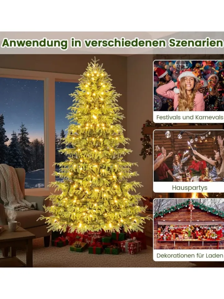 COSTWAY Künstliche Weihnachtsbäume<210 cm Künstlicher Weihnachtsbaum mit Beleuchtung in Grün
