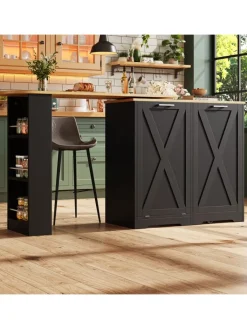 ABRIHOME Regale & Schränke<360° Drehbare Essbar Sideboardschrank mit seitlichen Ablagen und Klapptür