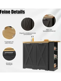 ABRIHOME Regale & Schränke<360° Drehbare Essbar Sideboardschrank mit seitlichen Ablagen und Klapptür