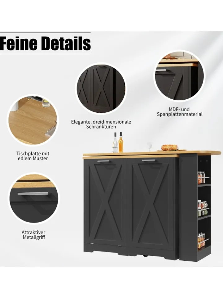 ABRIHOME Regale & Schränke<360° Drehbare Essbar Sideboardschrank mit seitlichen Ablagen und Klapptür