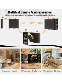 ABRIHOME Regale & Schränke<360° Drehbare Essbar Sideboardschrank mit seitlichen Ablagen und Klapptür