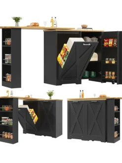 ABRIHOME Regale & Schränke<360° Drehbare Essbar Sideboardschrank mit seitlichen Ablagen und Klapptür