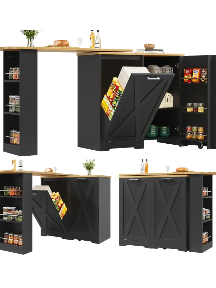 ABRIHOME Regale & Schränke<360° Drehbare Essbar Sideboardschrank mit seitlichen Ablagen und Klapptür