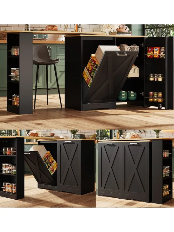 ABRIHOME Regale & Schränke<360° Drehbare Essbar Sideboardschrank mit seitlichen Ablagen und Klapptür