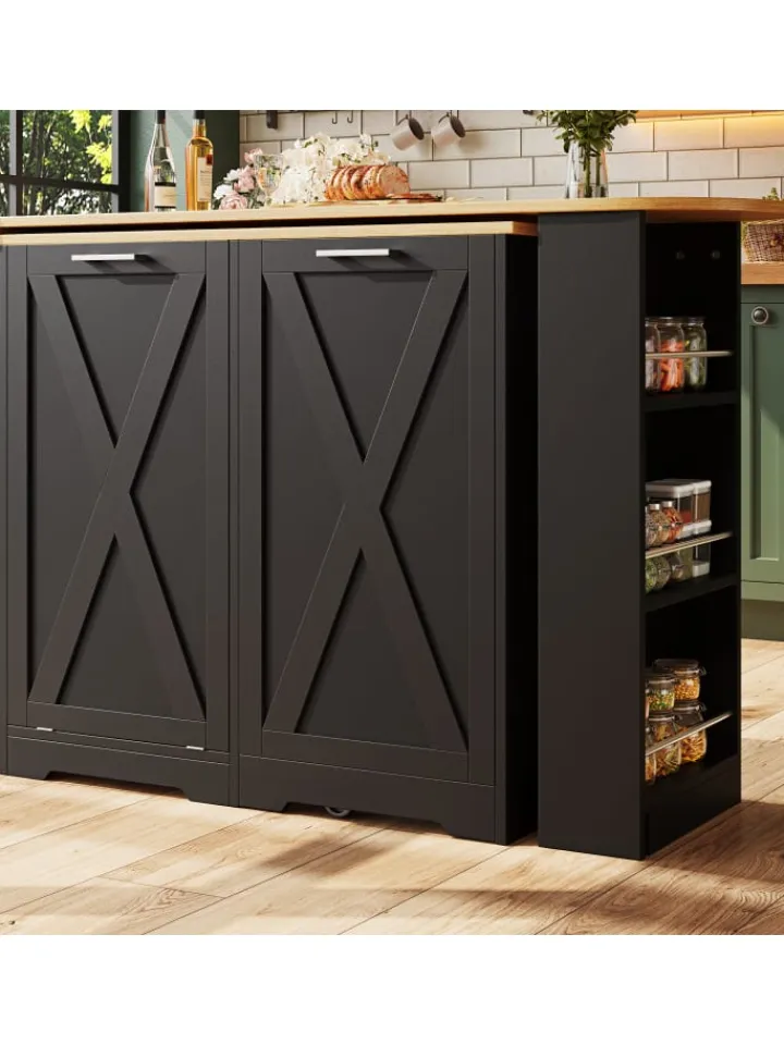 ABRIHOME Regale & Schränke<360° Drehbare Essbar Sideboardschrank mit seitlichen Ablagen und Klapptür