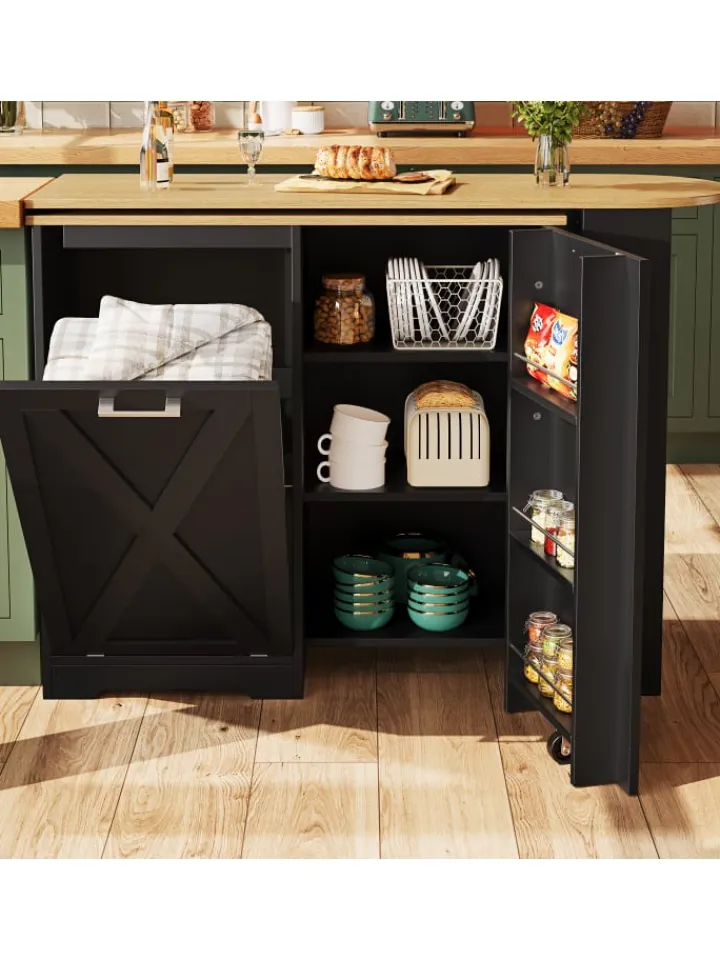 ABRIHOME Regale & Schränke<360° Drehbare Essbar Sideboardschrank mit seitlichen Ablagen und Klapptür