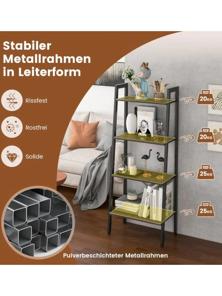 COSTWAY Regale & Schränke<4 Ebenen Bücherregal in Grau