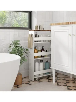 COSTWAY Regale & Schränke<4 Ebenen Nischenregal auf Rollen in Beige