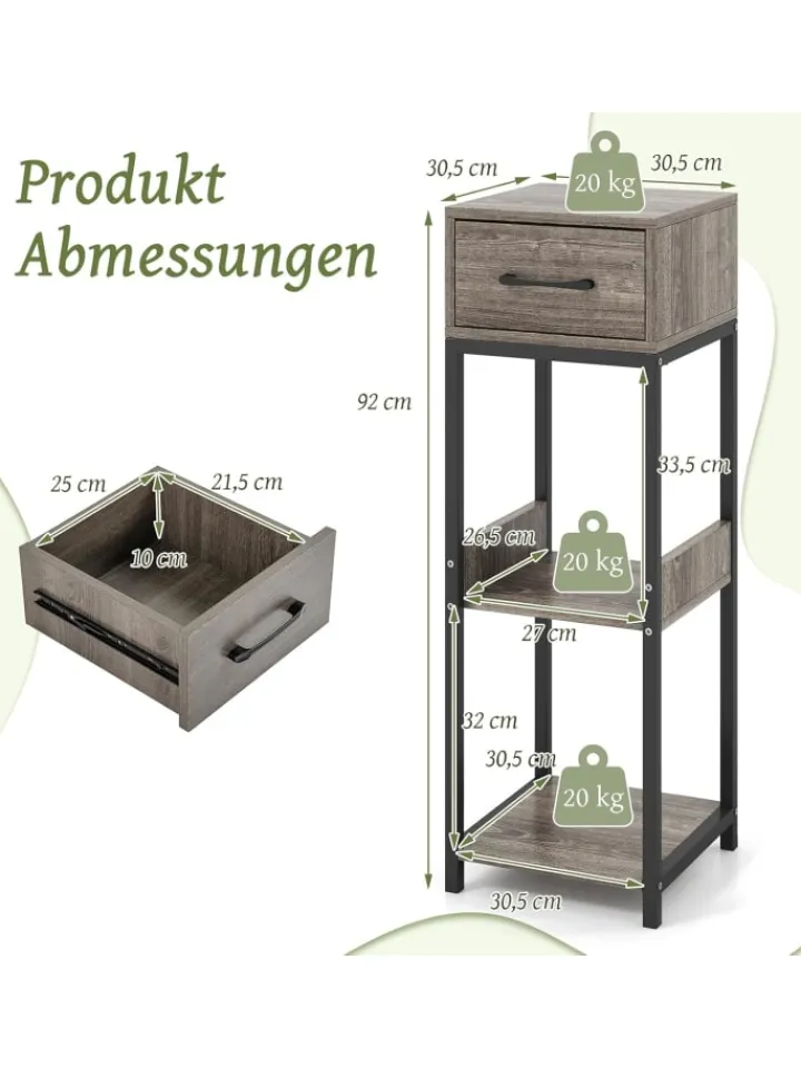COSTWAY Pflanzen & Zubehör<3 Etagen Pflanzenständer mit Schublade in Grau