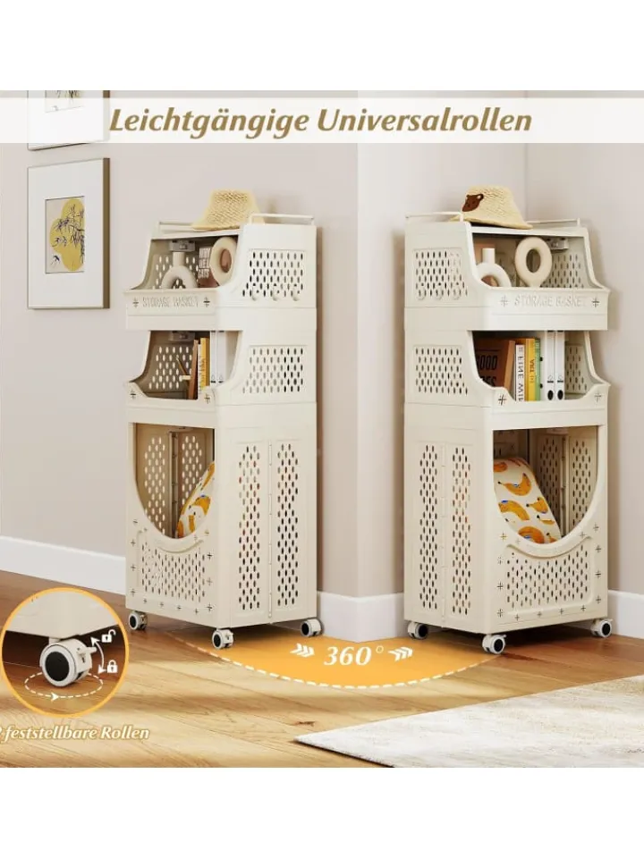 COSTWAY Wäschekörbe & -Ständer<4 Etagen Wäschekorbwagen in Beige