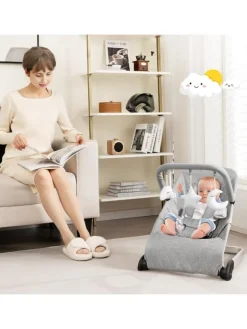 COSTWAY Babymöbel<2 in 1 Babywippe klappbar in Grau
