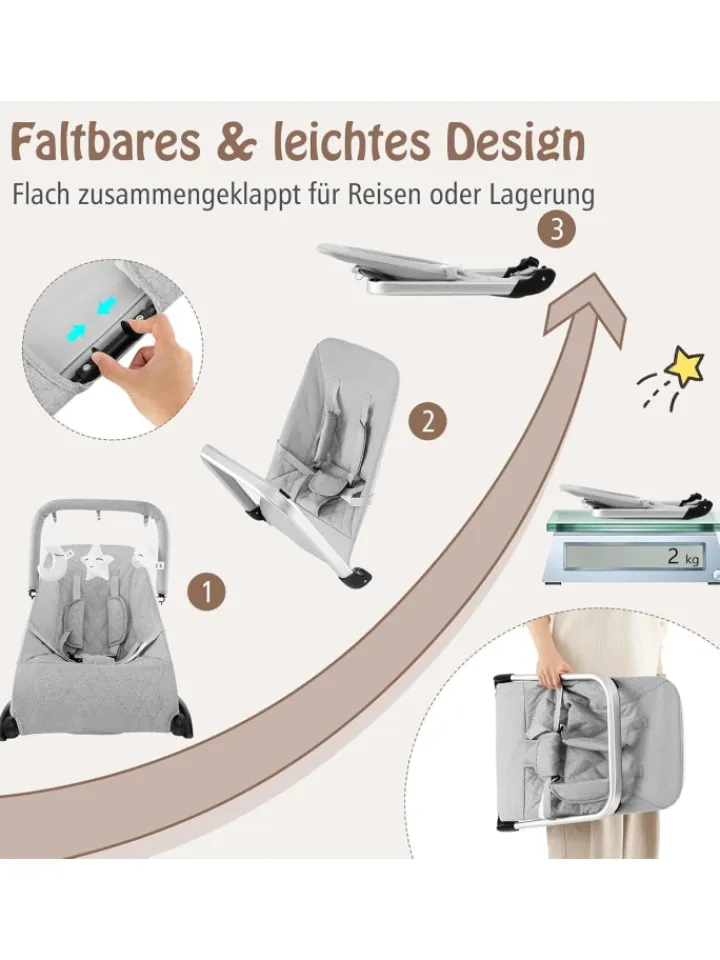 COSTWAY Babymöbel<2 in 1 Babywippe klappbar in Grau