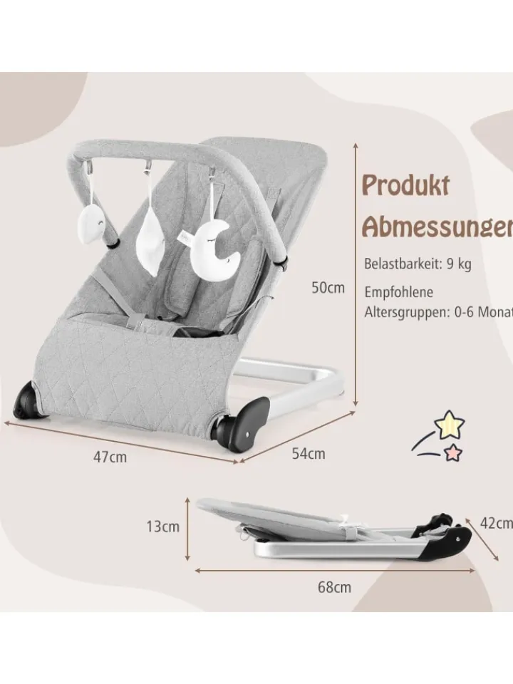 COSTWAY Babymöbel<2 in 1 Babywippe klappbar in Grau