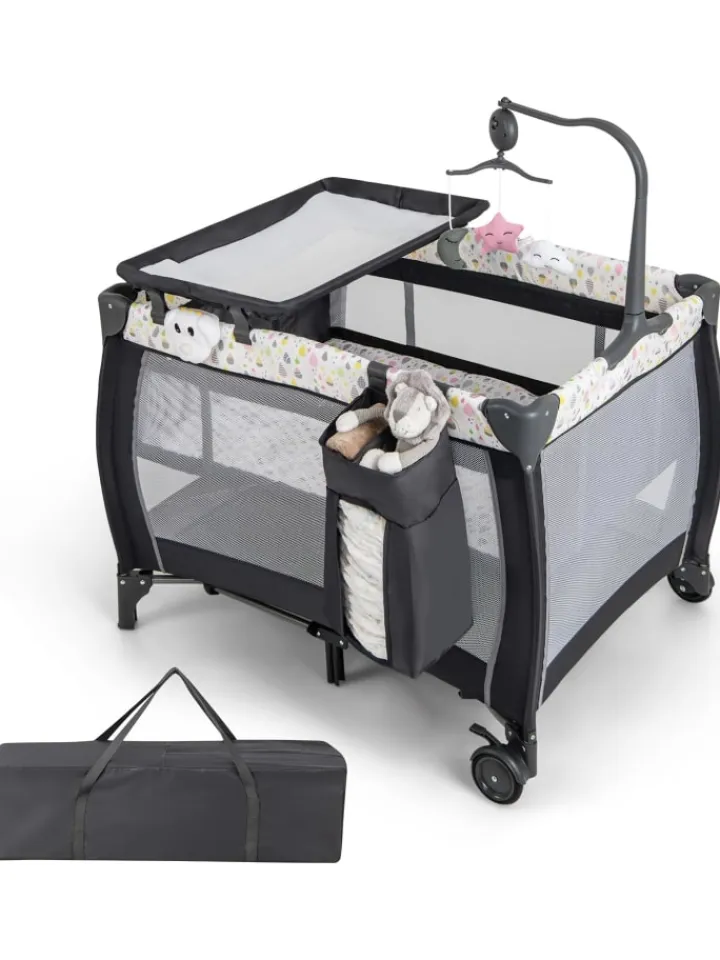 COSTWAY Babymöbel<3 in 1 Beistellbett klappbar in Bunt