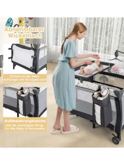 COSTWAY Babymöbel<3 in 1 Beistellbett klappbar in Bunt