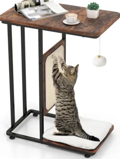 COSTWAY Tische<4 in 1 Beistelltisch mit Sisal-Kratzbrett in Braun