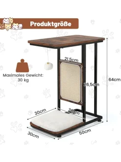 COSTWAY Tische<4 in 1 Beistelltisch mit Sisal-Kratzbrett in Braun