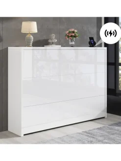 ABRIHOME Regale & Schränke<2 in 1 Faltbarer Sideboard mit Rollen & Wireless Charger, Weiß
