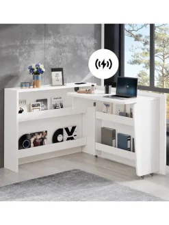 ABRIHOME Regale & Schränke<2 in 1 Faltbarer Sideboard mit Rollen & Wireless Charger, Weiß