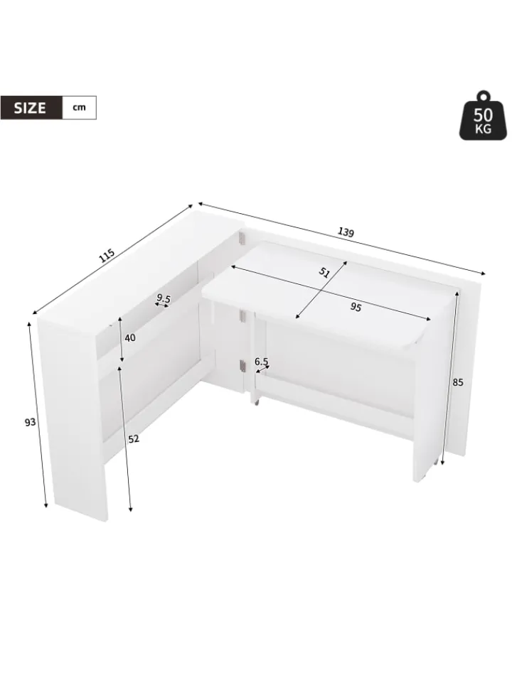 ABRIHOME Regale & Schränke<2 in 1 Faltbarer Sideboard mit Rollen & Wireless Charger, Weiß