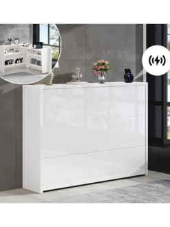 ABRIHOME Regale & Schränke<2 in 1 Faltbarer Sideboard mit Rollen & Wireless Charger, Weiß
