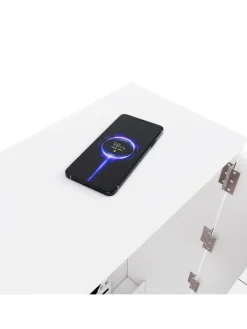 ABRIHOME Regale & Schränke<2 in 1 Faltbarer Sideboard mit Rollen & Wireless Charger, Weiß